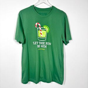 Life is Good Men Women Size Medium Green Let The Fun Be Gin Graphic T-Shirt Tee